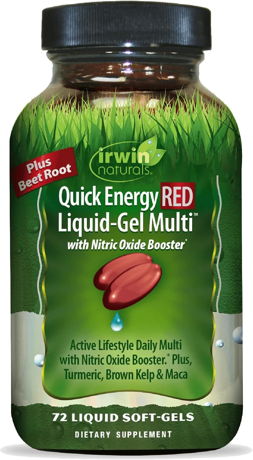 Irwin Naturals Quick Energy RED Liquid-Gel Multi – 72 Liquid Soft-Gels – Nitric Oxide + Energy Support – 2 Pack - görsel 9