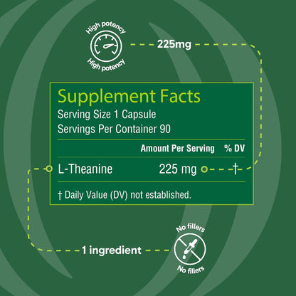 Organika L-Theanine Supplement - 225mg, 90 Capsules