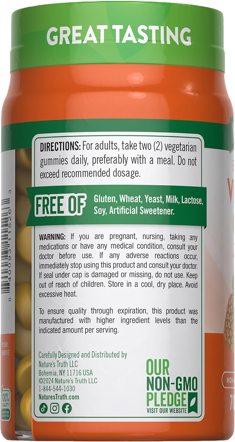 Nature's Truth Vitamin D3 Gummies, 2000 IU, 70 Count, Pineapple Flavour - görsel 7