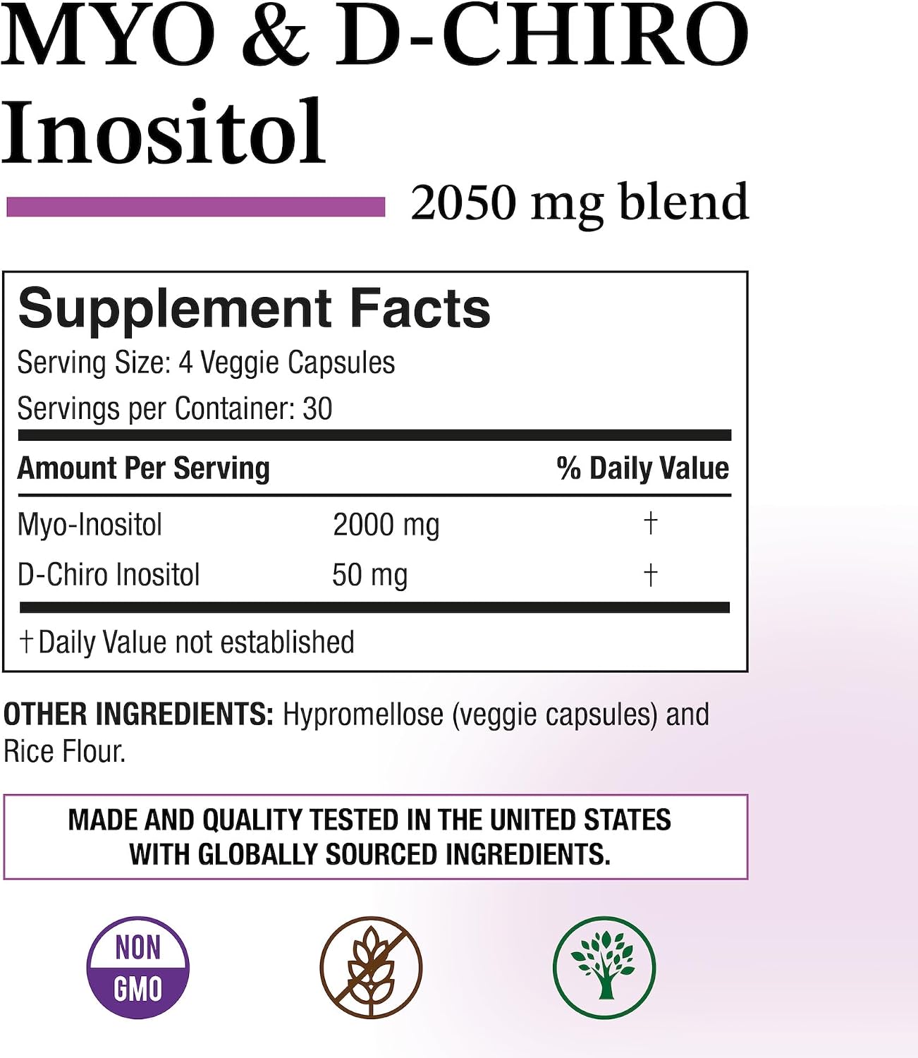 Puregen Labs Inositol Supplement - Myo-Inositol & D-Chiro-Inositol 2050 mg - 240 Veggie Caps (2 Pack) - görsel 2