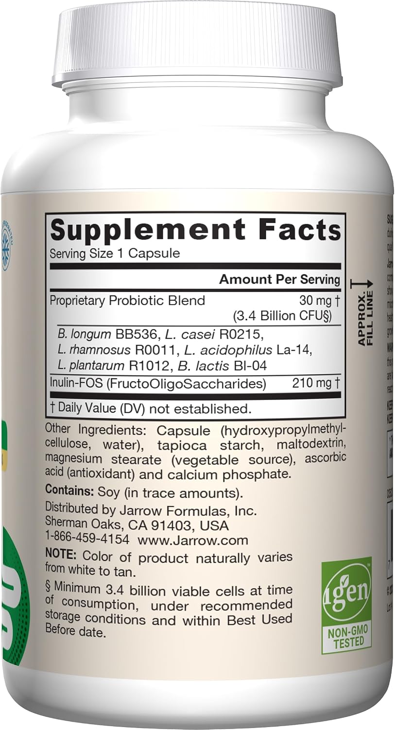 Jarrow Formulae Jarro-Dophilus + FOS - 3.4 Billion CFU Per Serving - Synbiotic with Prebiotic & Probiotics for Immune & Digestive Support - Up to 300 Servings (Veggie Capsules) - görsel 10