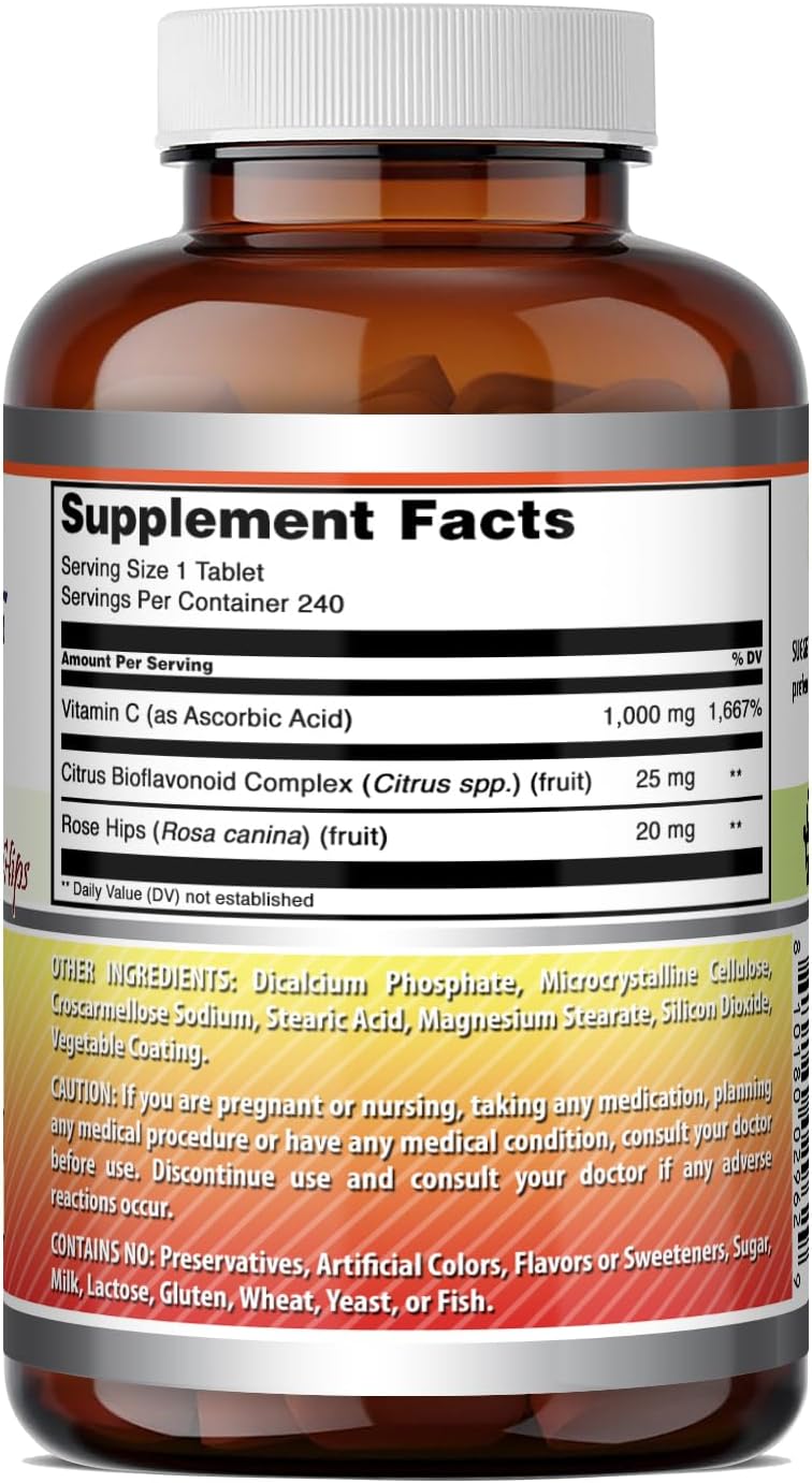 Amazing Formulae Vitamin C with Rose Hips and Citrus Bioflavonoids - 1000 mg, 240 Tablets - görsel 5