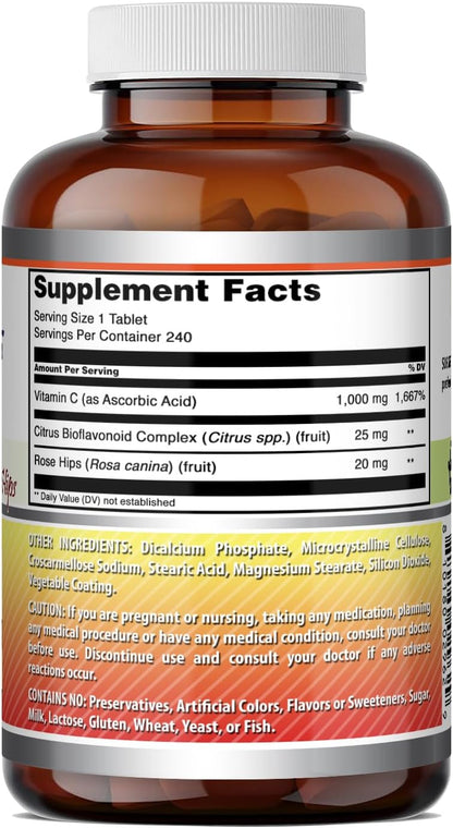 Amazing Formulae Vitamin C with Rose Hips and Citrus Bioflavonoids - 1000 mg, 240 Tablets