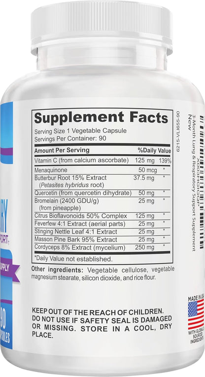 Elevate Recovery Lung & Respiratory Support Supplement - 10-in-1 Formula, 90 Capsules (3-Month Supply)