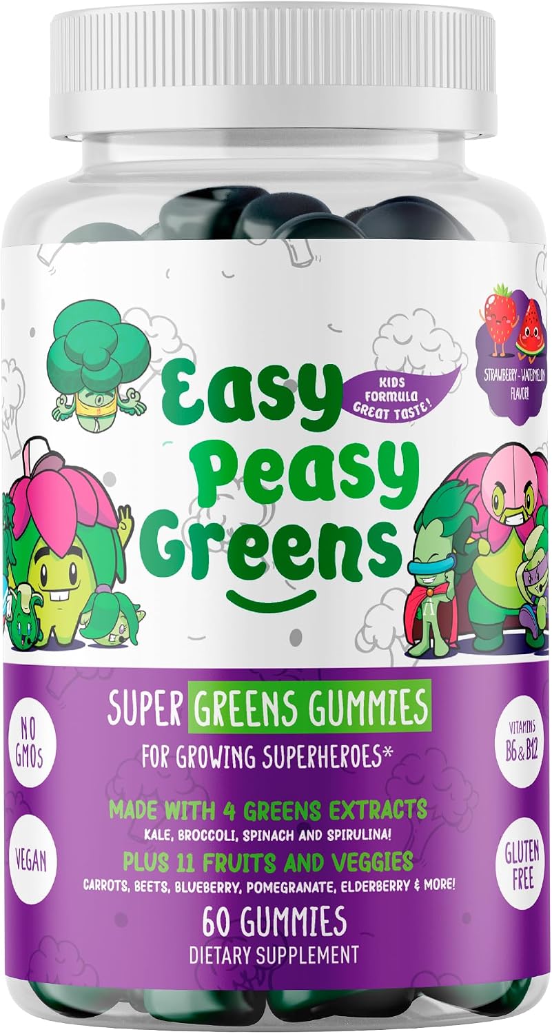 EasyPeasyGreens Daily Veggie Gummies for Kids - 60 Greens Gummies - Vegan Multivitamin with 10 Real Vegetable Extracts - görsel 1
