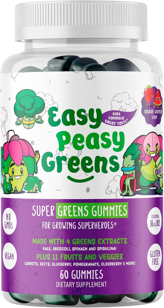 EasyPeasyGreens Daily Veggie Gummies for Kids - 60 Greens Gummies - Vegan Multivitamin with 10 Real Vegetable Extracts