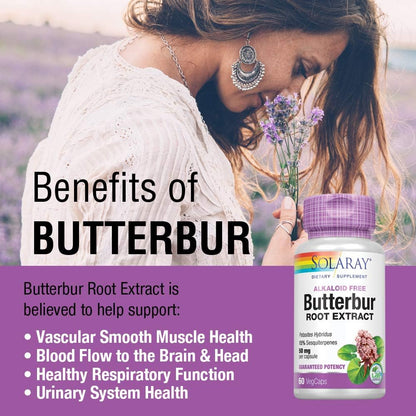 Solaray Butterbur Root Extract 50 mg Supplement – Vegan, Non-GMO, 60 Veg Caps