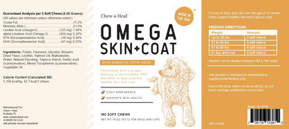 Omega-3 Fish Oil for Dogs - 180 Soft Chews for Itch Relief, Shedding & Hot Spots - Skin and Coat Supplement - Salmon Oil, EPA & DHA - Allergy Chews - Made in USA - Chew + Heal