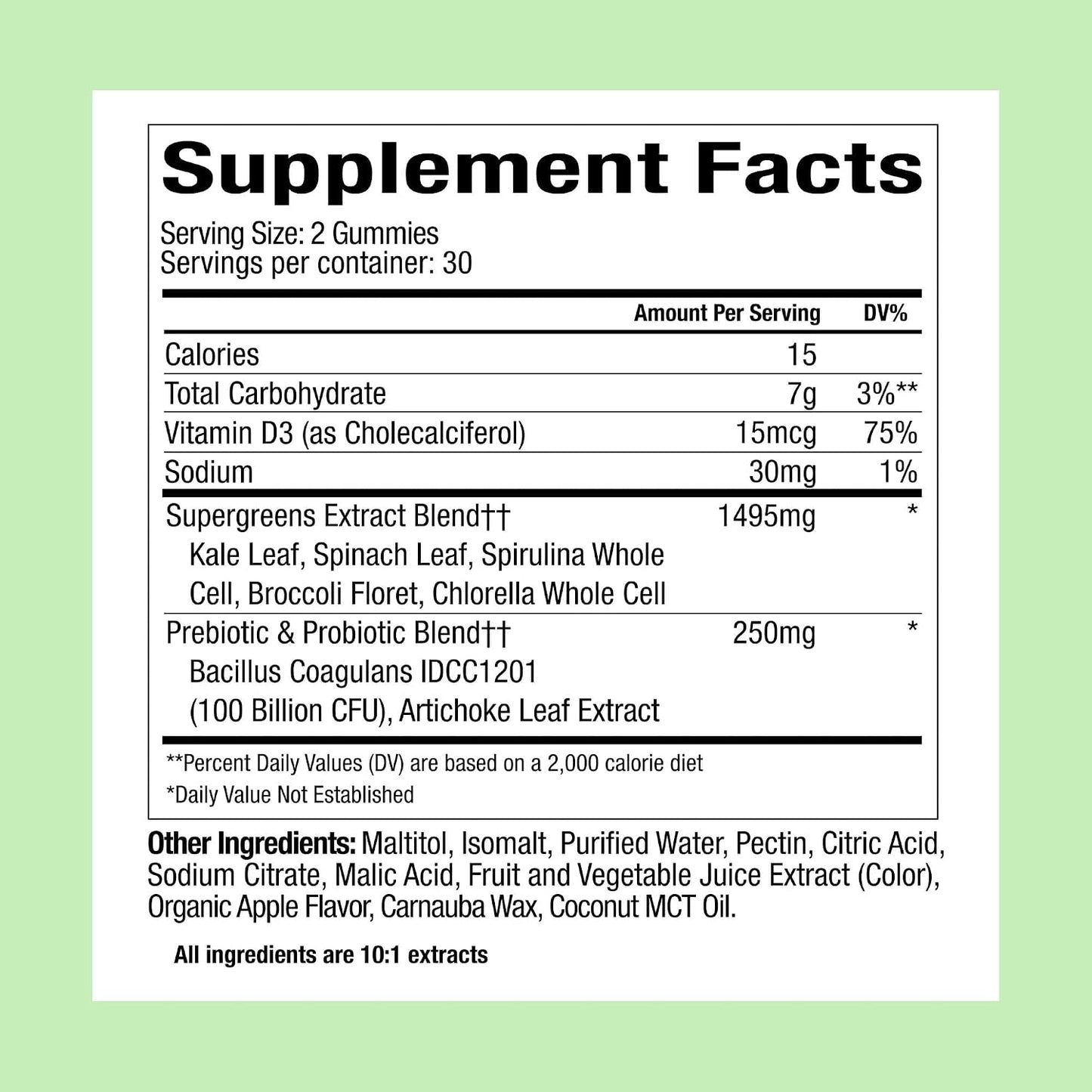 Plant People WonderGreens Veggie Gummies - Super Greens with Probiotics, Green Apple (60 Gummies) - görsel 8