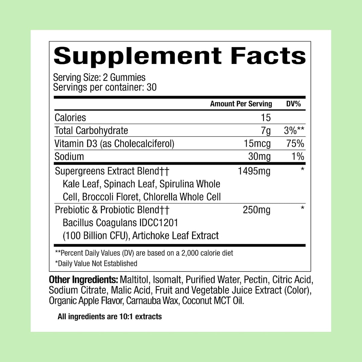 Plant People WonderGreens Veggie Gummies - Super Greens with Probiotics, Green Apple (60 Gummies) - görsel 8
