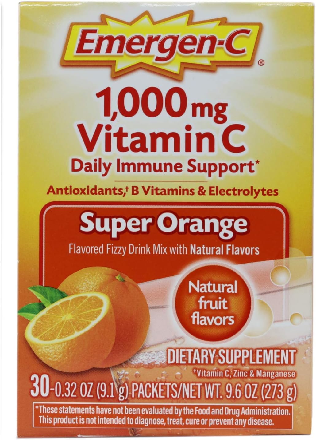 Emergen-C Vitamin C Fizzy Drink Mix, Super Orange, 120 Packets (4-Pack) - görsel 4