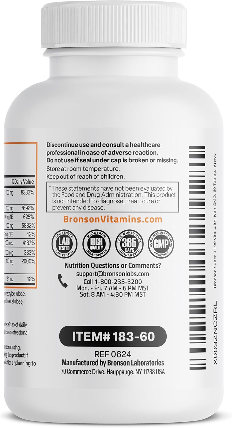 Bronson Super B100 Vitamin B Complex Sustained Release - 60 Tablets - görsel 7