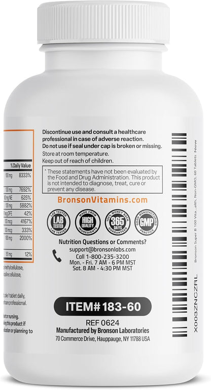 Bronson Super B100 Vitamin B Complex Sustained Release - 60 Tablets