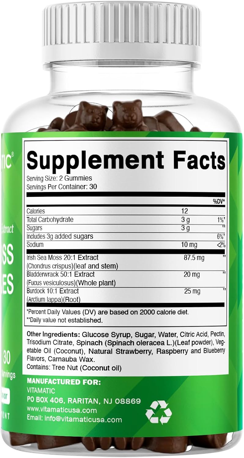 Vitamatic Irish Sea Moss Gummies with Bladderwrack & Burdock Root, Vegan, Non-GM, 120 Count - görsel 8