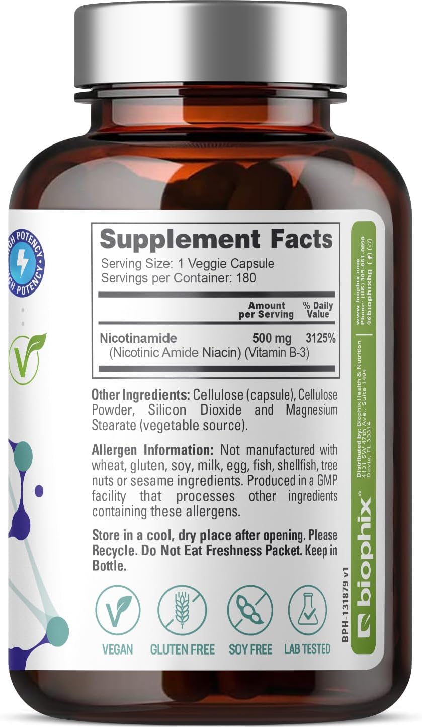 biophix B-3 Nicotinamide 500 mg 180 Vcaps – Flush-Free Niacin Supplement - görsel 8
