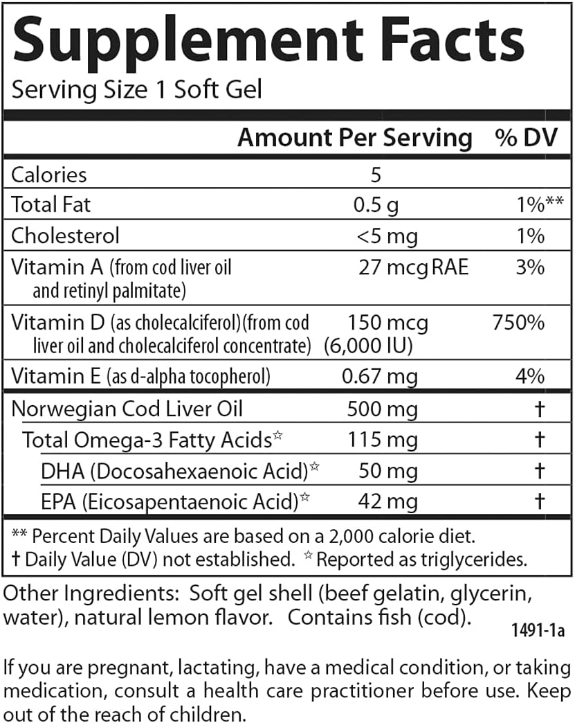 Carlson Solar D Gems - Vitamin D3 and Omega-3 Supplement, 6000 IU (150 mcg) D3, 115 mg Omega-3s, Wild Caught, Lemon, 120 Softgels - görsel 4