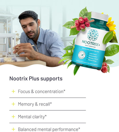 Nootrix Brain Plus Nootropic Supplement - Supports Memory, Focus, Cognitive Health and Energy - 60 Capsules (30-Day Supply)