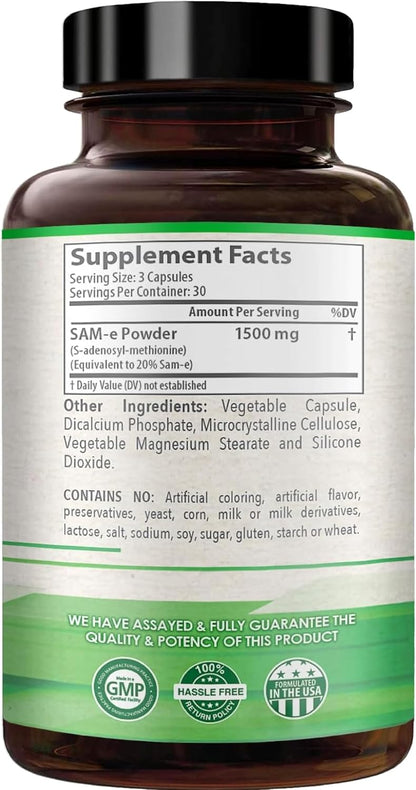 HealthyWayRx SAM-e 1500mg Capsules – High Strength S-Adenosyl-L-Methionine for Joint, Brain and Mood Support – Non-GMO, High Absorption (90 Capsules)