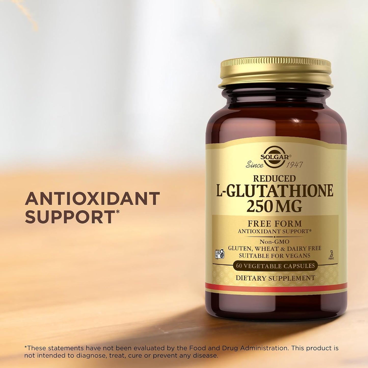 Solgar Reduced L-Glutathione 250 mg - 60 Vegetable Capsules - For Cellular Antioxidant Defence - Non-GMO, Vegan, Gluten-free, Dairy-free, Kosher - görsel 5