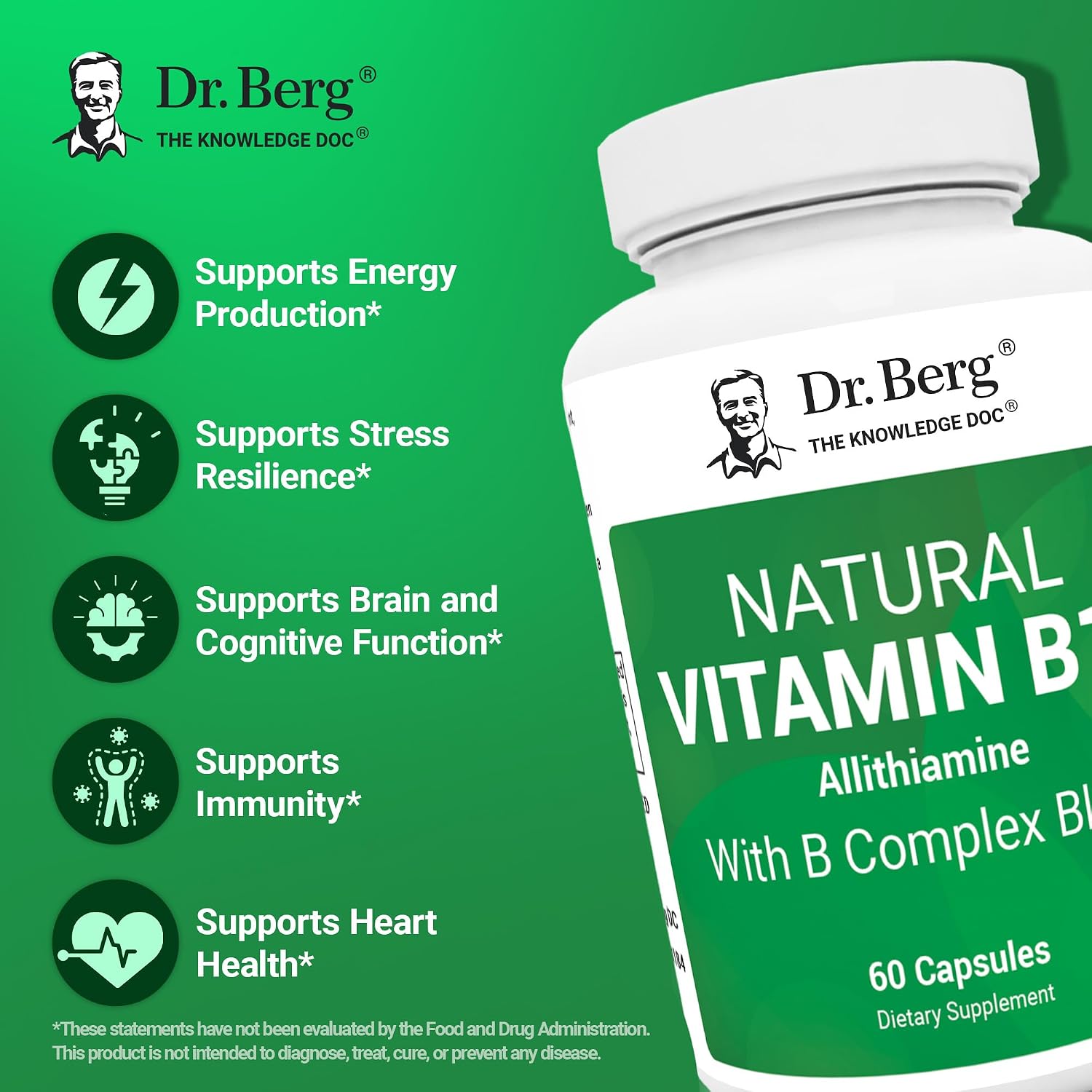 Dr. Berg Natural Vitamin B1 B6 B12 Complex with Allithiamine and Magnesium - 60 Capsules - görsel 3