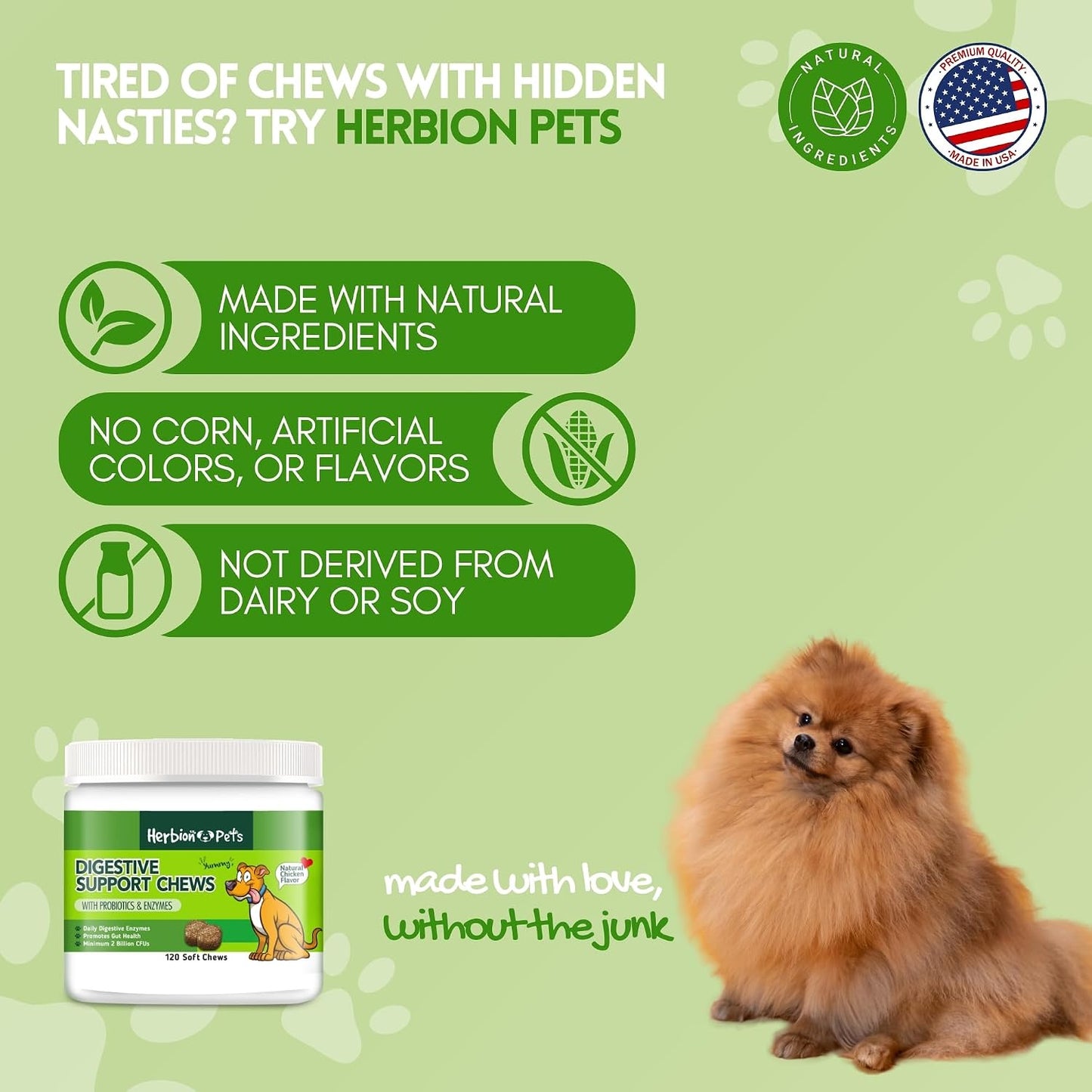 Herbion Pets Digestive Support Chews – Probiotics & Enzymes for Dogs, 120 Soft Chews - görsel 6