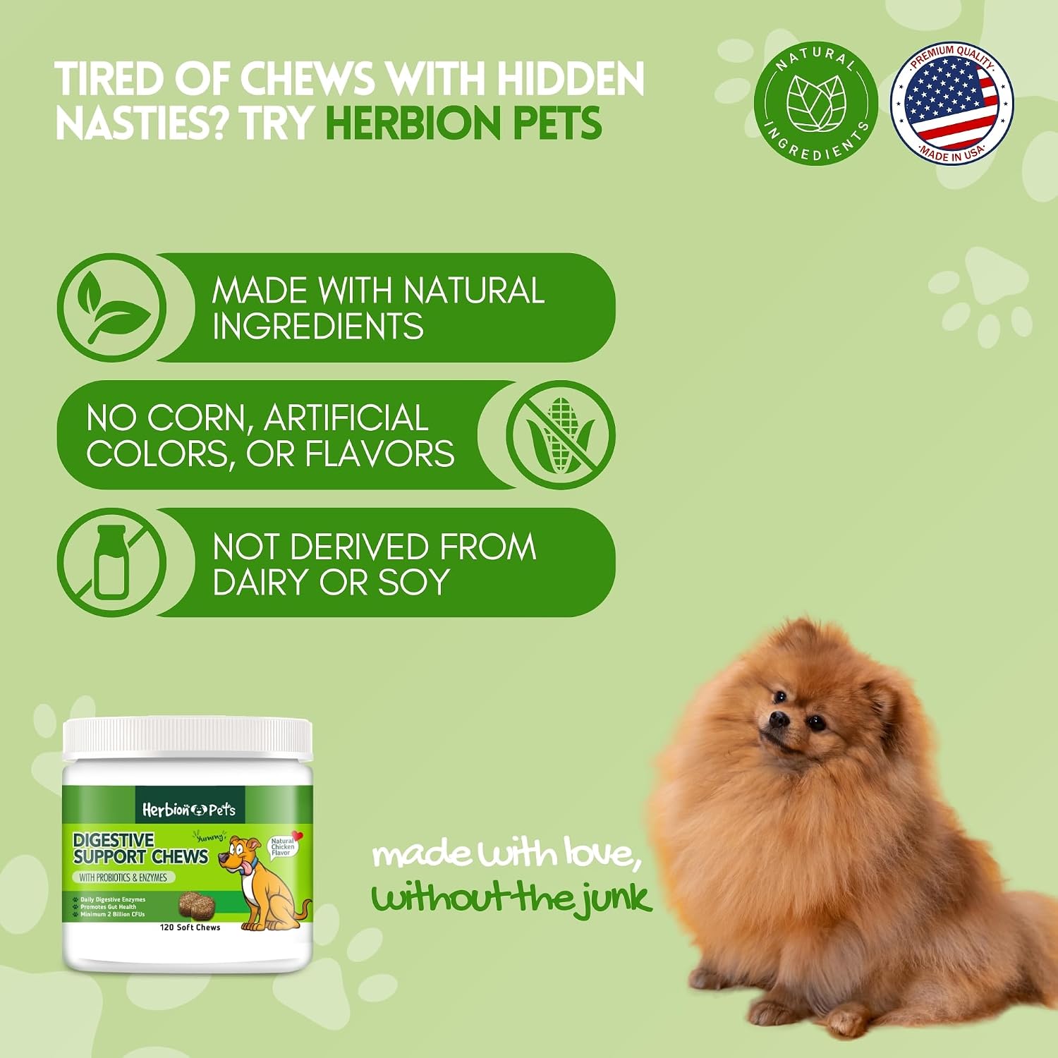Herbion Pets Digestive Support Chews – Probiotics & Enzymes for Dogs, 120 Soft Chews - görsel 6
