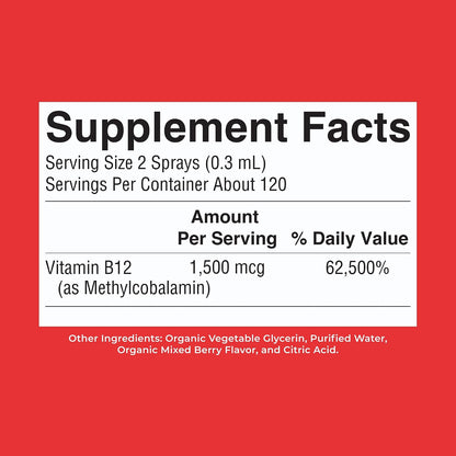 MaryRuth's Organic Methyl B12 Spray | 1,500 µg B12 Per Serving | Methylcobalamin | Energy Metabolism Support | Normal Nervous System Function | Vegan | Gluten-free | Sugar Free | 30 ml