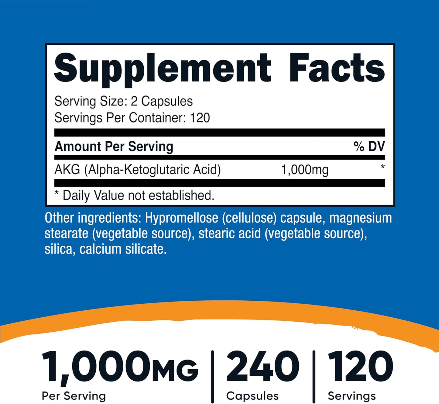 Nutricost AKG Alpha-Ketoglutaric Acid 1000 mg, 240 Capsules - görsel 2