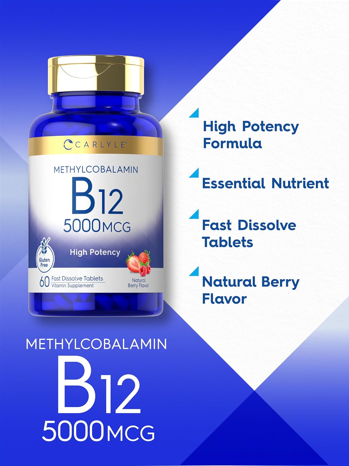 Carlyle Methylcobalamin Vitamin B12 5000mcg - 60 Fast Dissolving Tablets - Vegetarian, Non-GM & Gluten-free - görsel 4