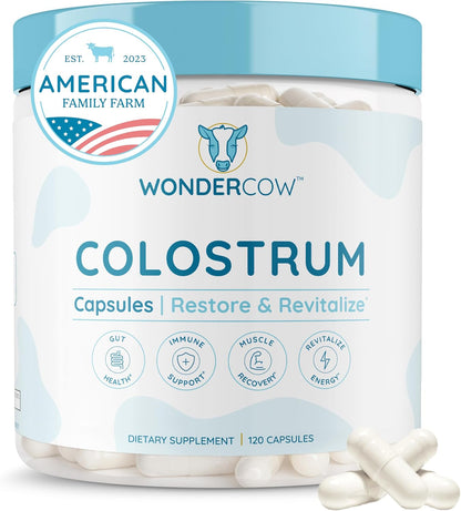 WONDERCOW Colostrum Capsules – Whole Bovine Colostrum Supplement for Gut Health and Immune Support