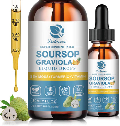 (2 Pack) Soursop Graviola Leaf Extract Liquid Drop Plus Pure Botanical Sea Moss for Cell Support & Regeneration, Immunity and Gut Health, Soursop Bitters Liquid – Full Texture, Pineapple Flavour, 30 ml