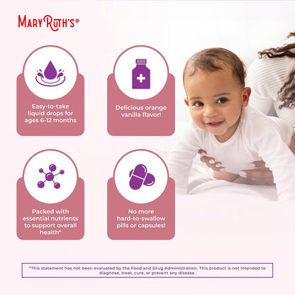 MARYRUTH'S Organics Multivitamin with Iron for Babies | USDA Organic | Liquid Drops for Infants 6–12 Months | Immune Support | Vegan | Non-GMO | Gluten-free | 60 ml
