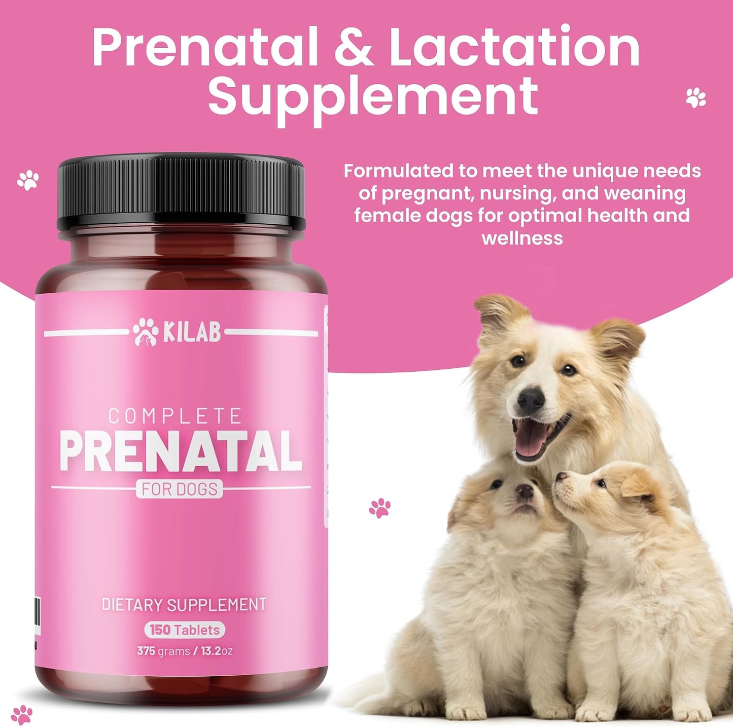 Kilab Complete Prenatal Vitamins for Dogs – 150 Tablets with Iron, Choline, Zinc, DHA and Probiotics - görsel 2