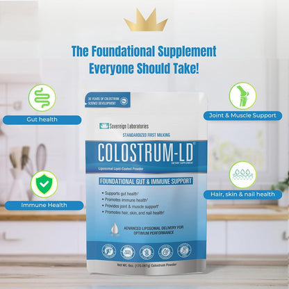 Sovereign Laboratories Colostrum-LD Powder | Unflavoured | Liposomal Delivery | 6 oz (34 Servings)