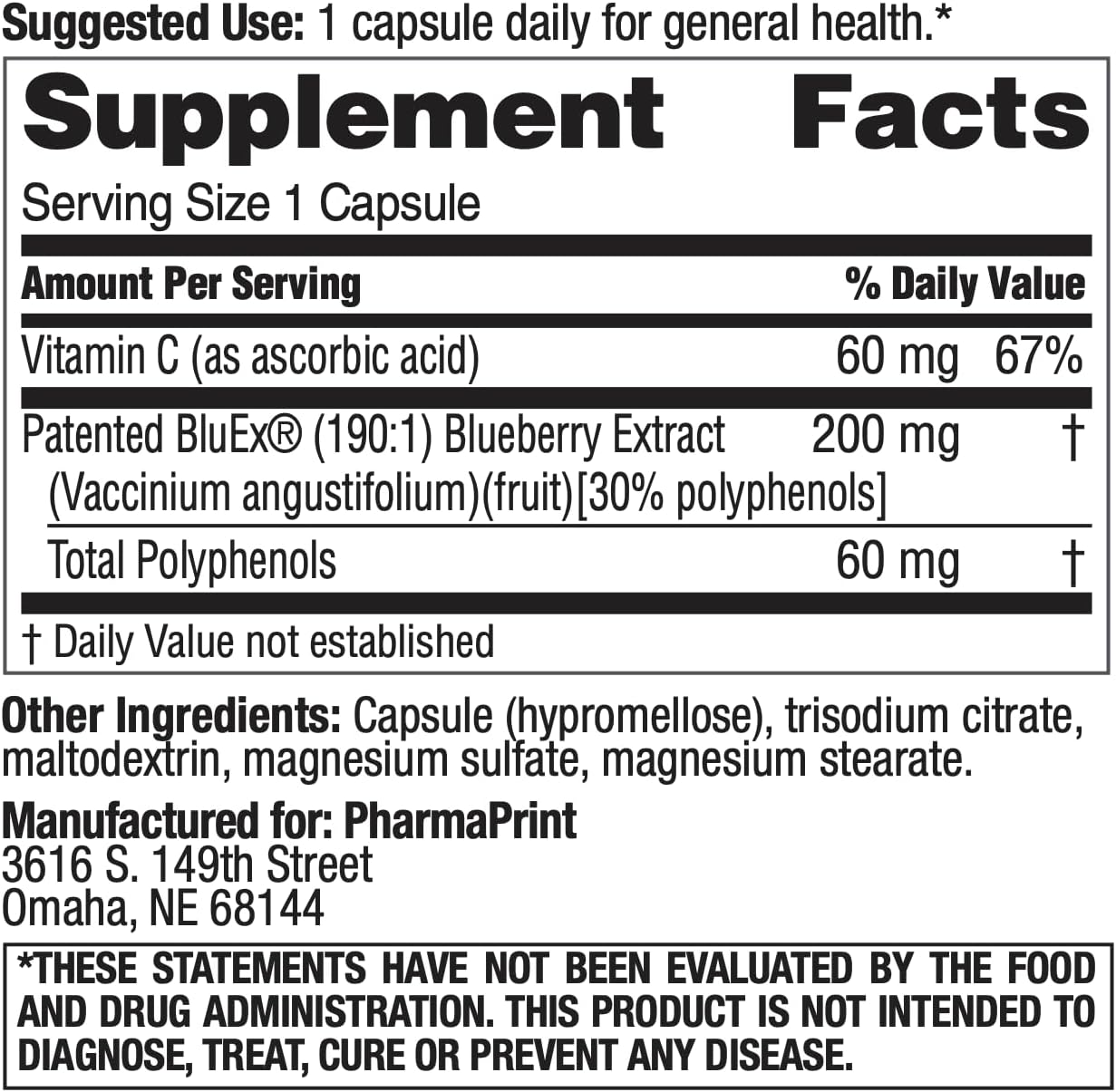 PharmaPrint BlueX - 190:1 Blueberry Extract Food Supplement, 30 Capsules - görsel 4