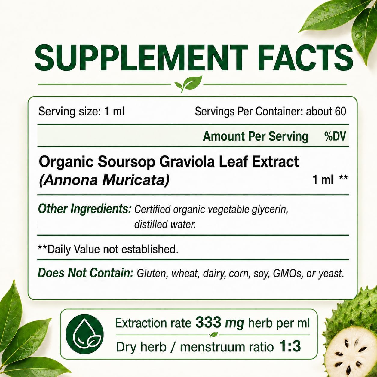 Organic Soursop Graviola Leaf Extract Liquid Drops - Immune Support - 60 ml - görsel 8