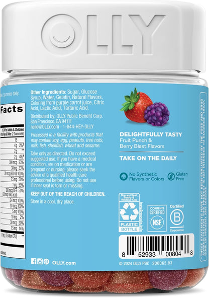 OLLY Kids Multivitamin & Probiotic Gummy, Berry Flavour, 100 Gummies (50 Day Supply)