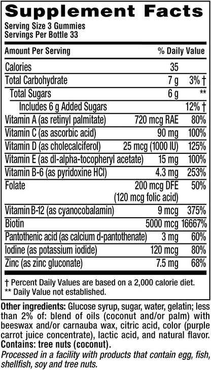 Vitafusion Gorgeous Hair, Skin & Nails Multivitamin, Raspberry 100 Gummies (Pack of 2)