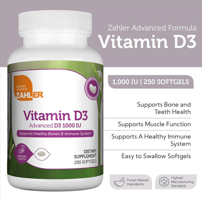Zahler Advanced Vitamin D3 1000 IU Softgels, 250 Count