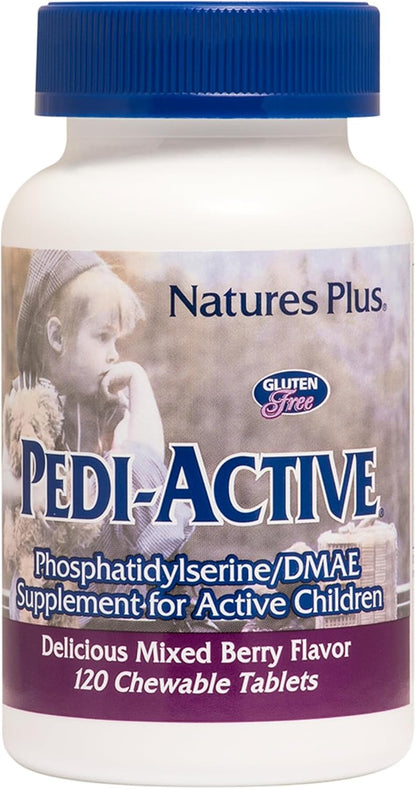 NaturesPlus Pedi-Active - 120 Chewable Tablets - Mixed Berry Flavour - Children's Brain & Focus Supplement
