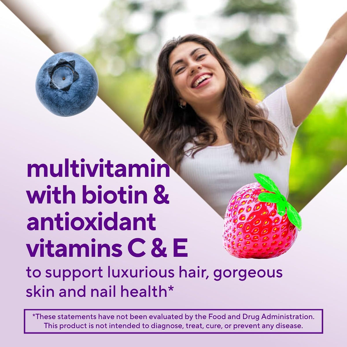 Vitafusion Gorgeous Hair, Skin & Nails Multivitamin Gummy Vitamins with Biotin and Vitamins C & E, Raspberry Flavour, 135 Count - görsel 4