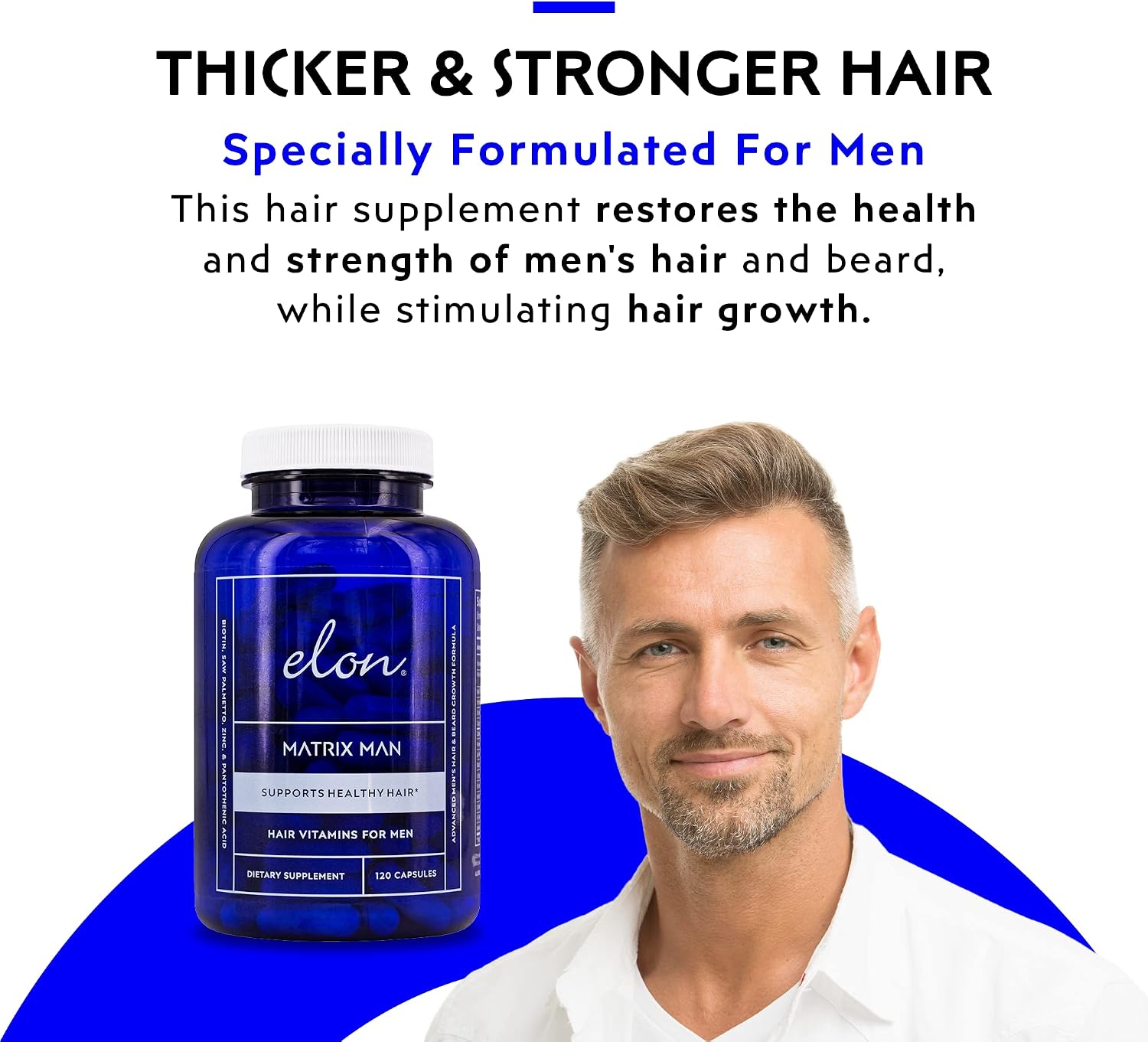 Elon Matrix Man - 60 Day Supply - Hair Growth Vitamins for Men – Saw Palmetto & Biotin – Advanced Formula – Supports Normal Hair Maintenance – (120 Capsules) - görsel 2