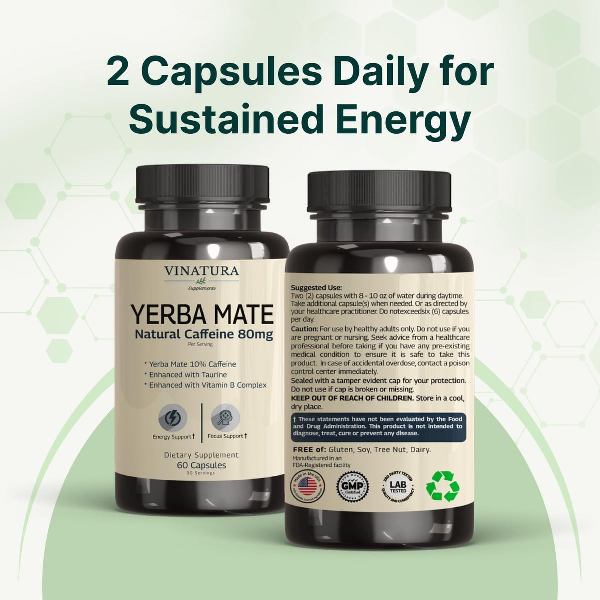 Yerba Mate 1400mg - Natural Caffeine & Energy Supplement with Taurine and Vitamin B Complex - 60 Capsules - görsel 8