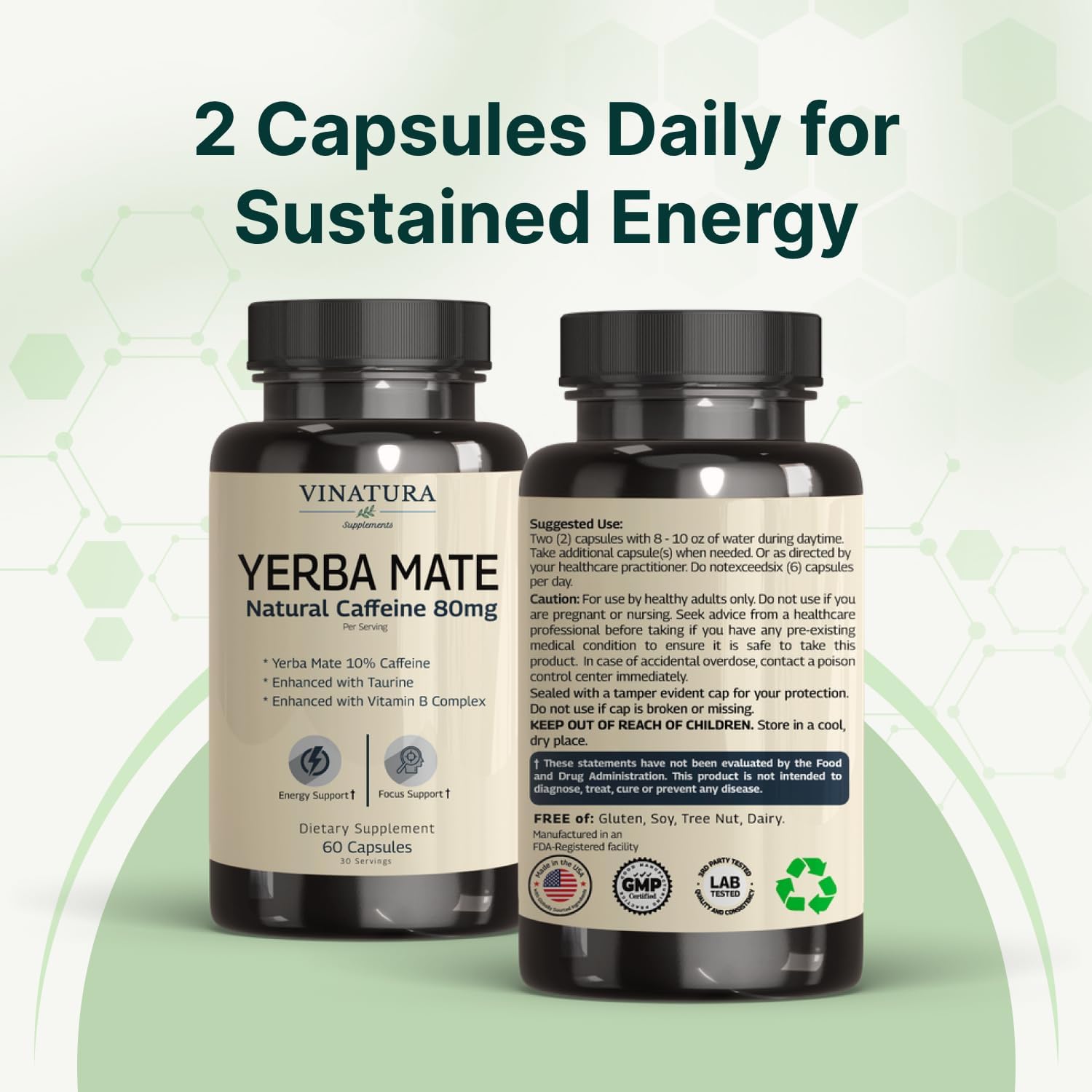 Yerba Mate 1400mg - Natural Caffeine & Energy Supplement with Taurine and Vitamin B Complex - 60 Capsules - görsel 8