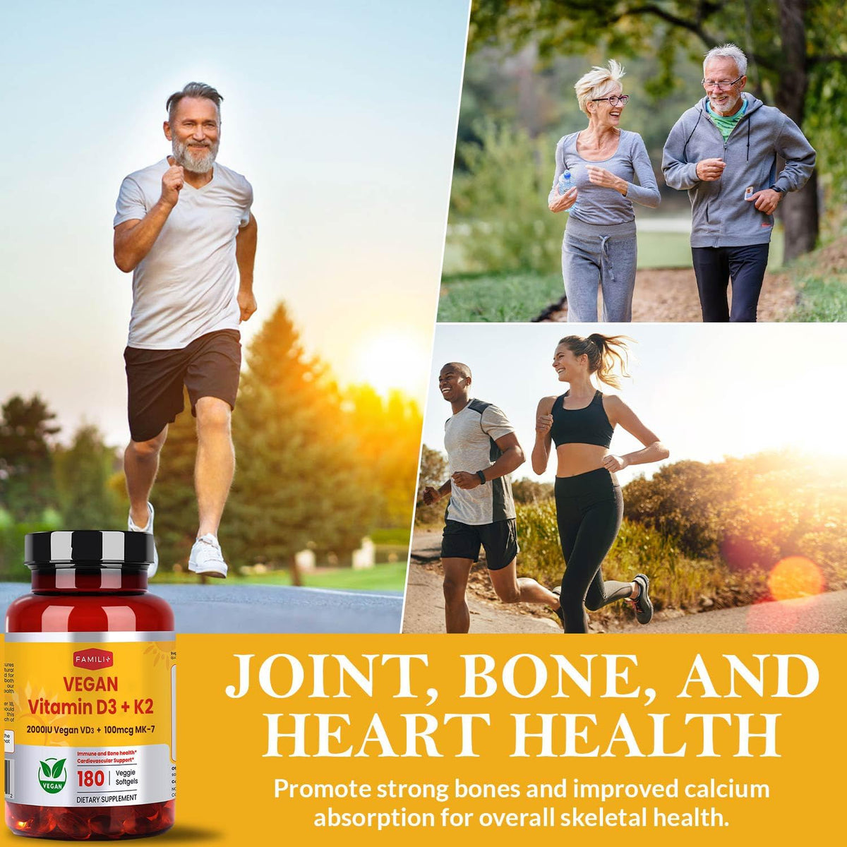 FAMILI+ Vegan Vitamin D3+K2 Soft gel capsule with Coconut MCT Oil – 2000 IU D3 + 100 mcg K2 MK-7, 180 Capsules – Image 6