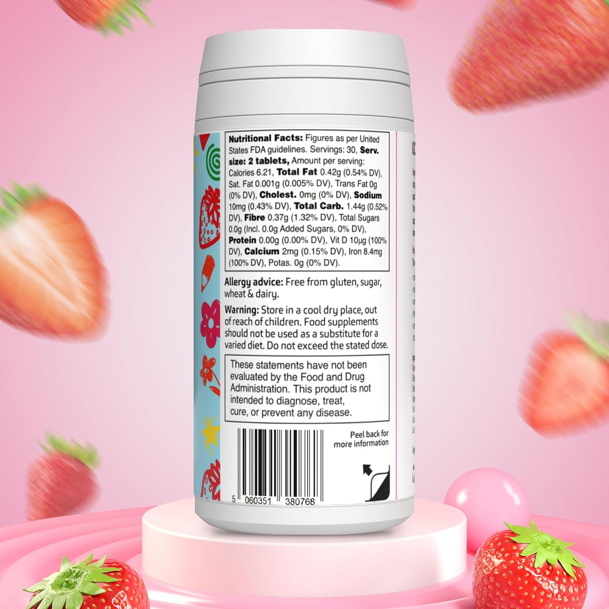 VEGETOLOGY Kids Multivitamin Food Supplement – Vegan Chewable Multivitamin for Immune Function, Energy & Growth, 18 Essential Vitamins & Minerals – 60 Tablets, Strawberry - görsel 4