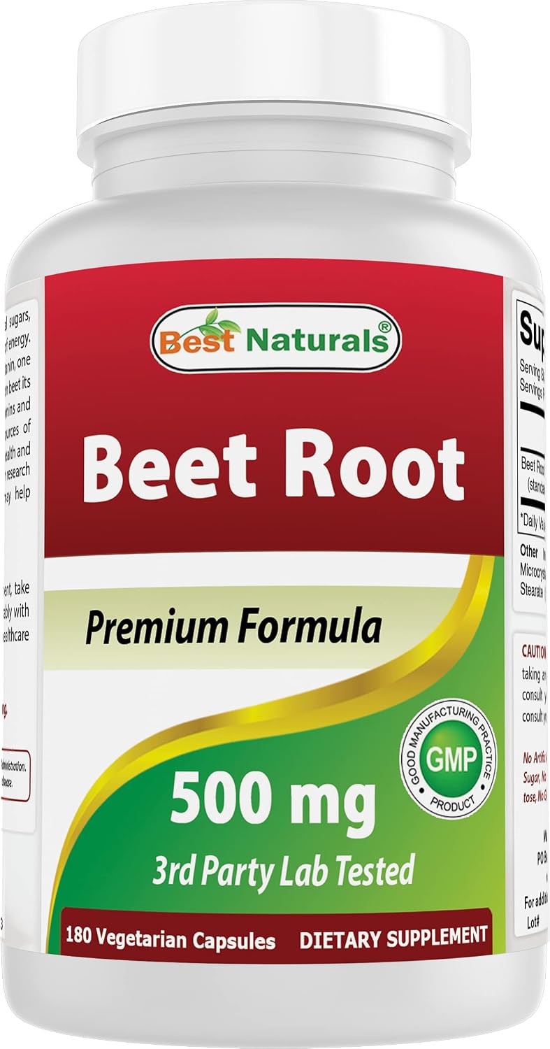 Best Naturals Beet Root Powder 500 mg Capsules, 180 Count - görsel 1