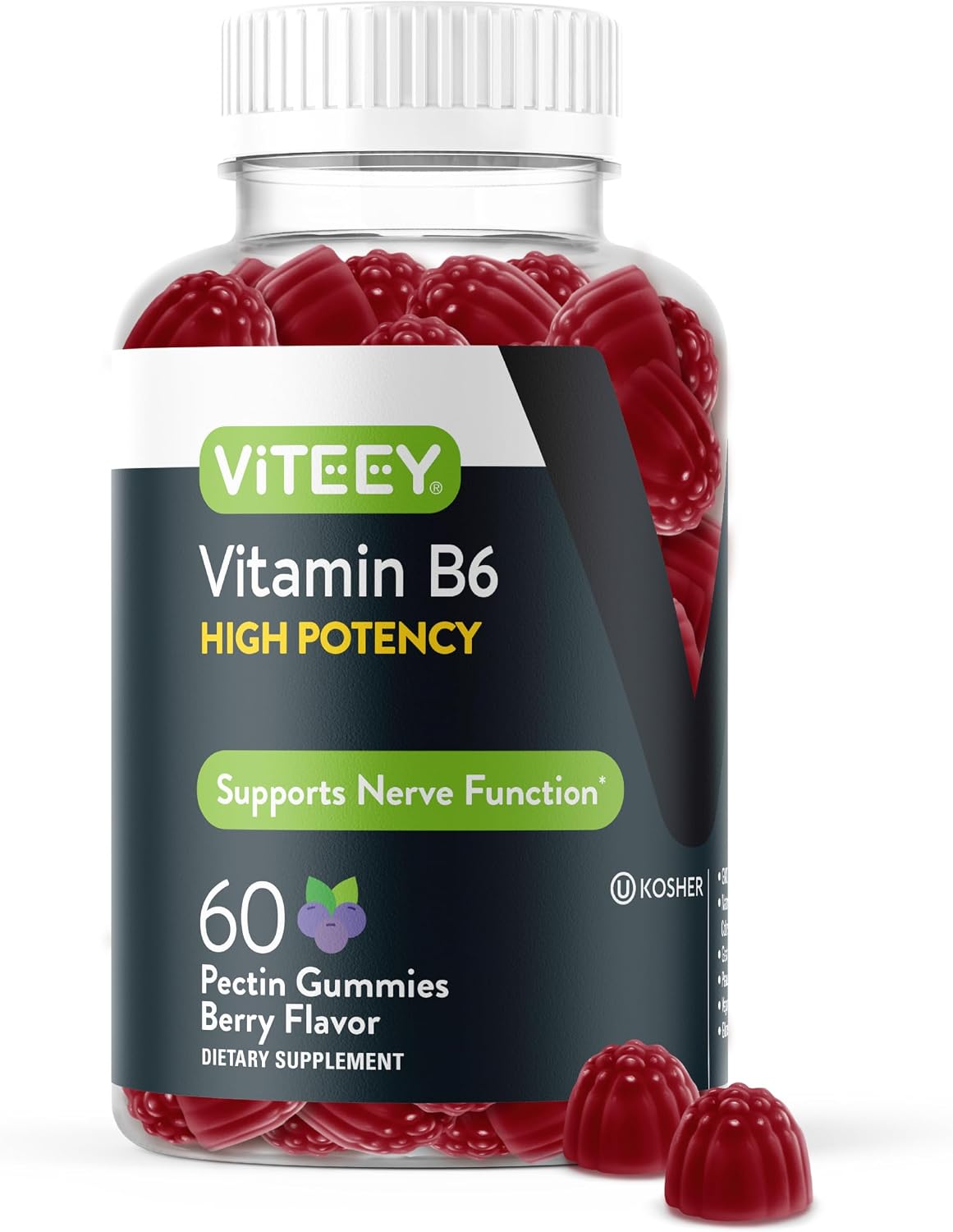 Viteey Vitamin B6 Gummies | Energy, Nerve & Mood Support - 100mg, Vegan, Gluten-free - 60 Gummies - görsel 1