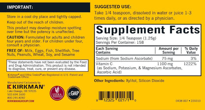 Kirkman Buffered Vitamin C Powder - Bio-Max Series - Unflavoured, Hypoallergenic, 7 oz