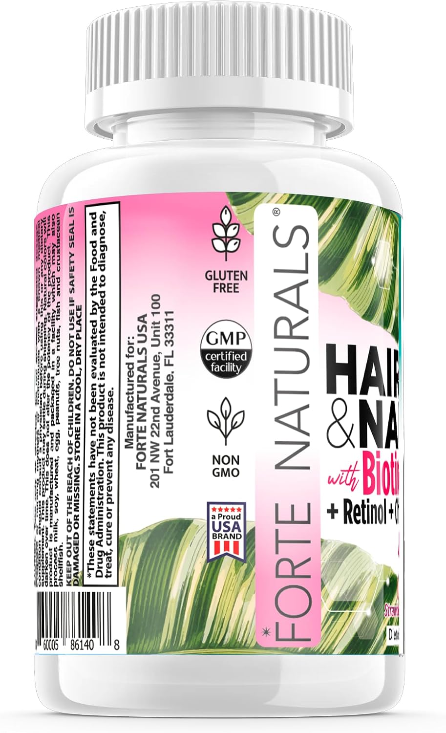 FORTE NATURALS Hair, Skin & Nails Biotin Gummies - 5,000mcg, Sugar-Free, Vegan, 60 Count - görsel 3